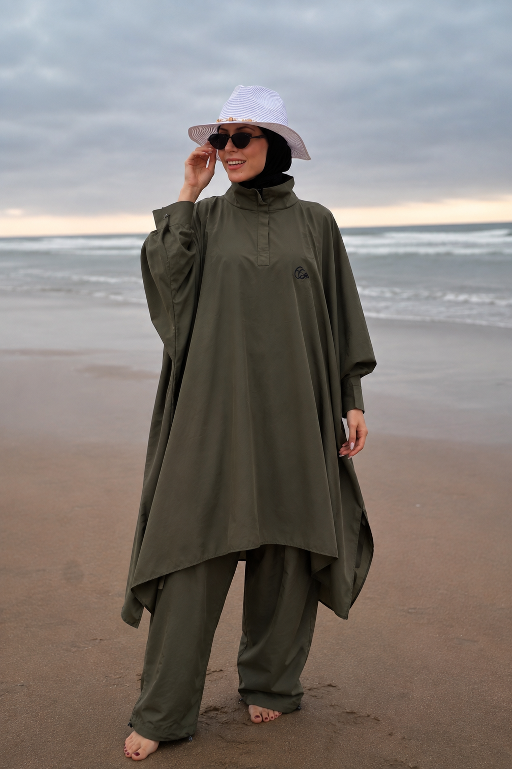 Breeze Burkini in olive green, front view