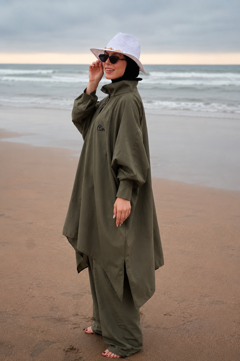 Breeze Burkini in olive green, side view